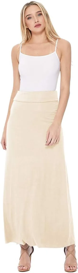 FashionJOA Women's Stretchy Flowy Maxi Skirt with Elastic Waistband for Comfort and Style