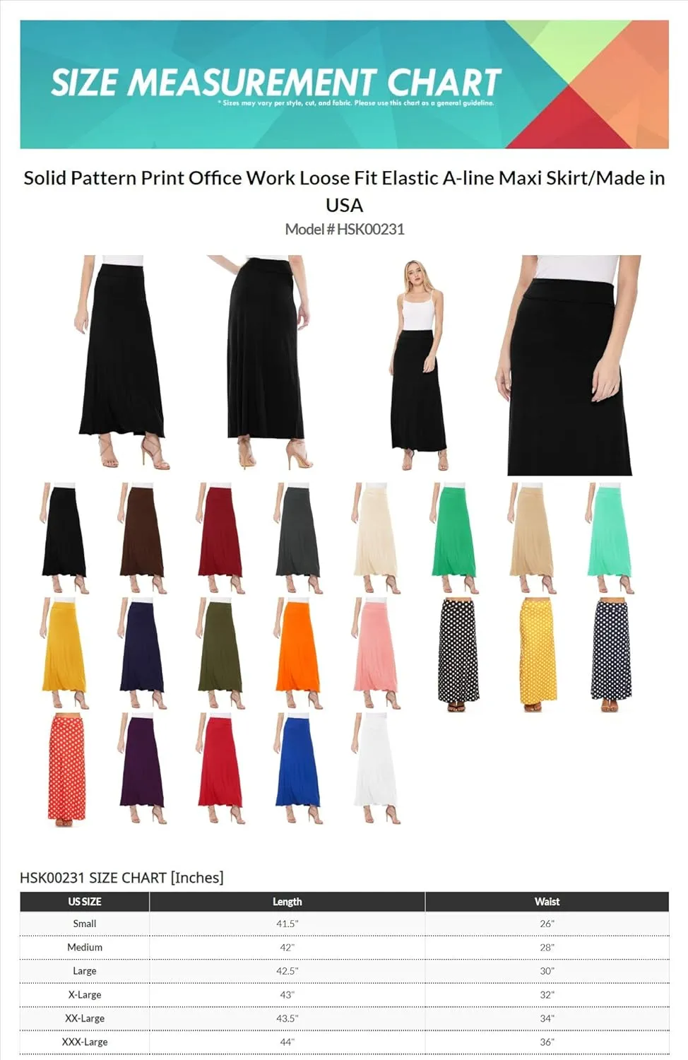 FashionJOA Women's Stretchy Flowy Maxi Skirt with Elastic Waistband for Comfort and Style