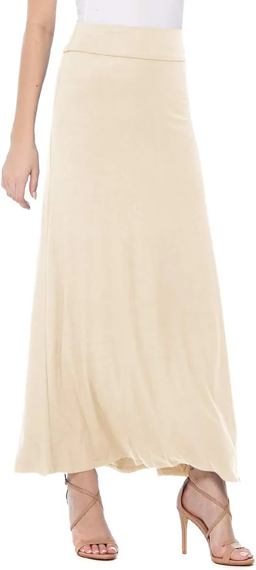 FashionJOA Women's Stretchy Flowy Maxi Skirt with Elastic Waistband for Comfort and Style
