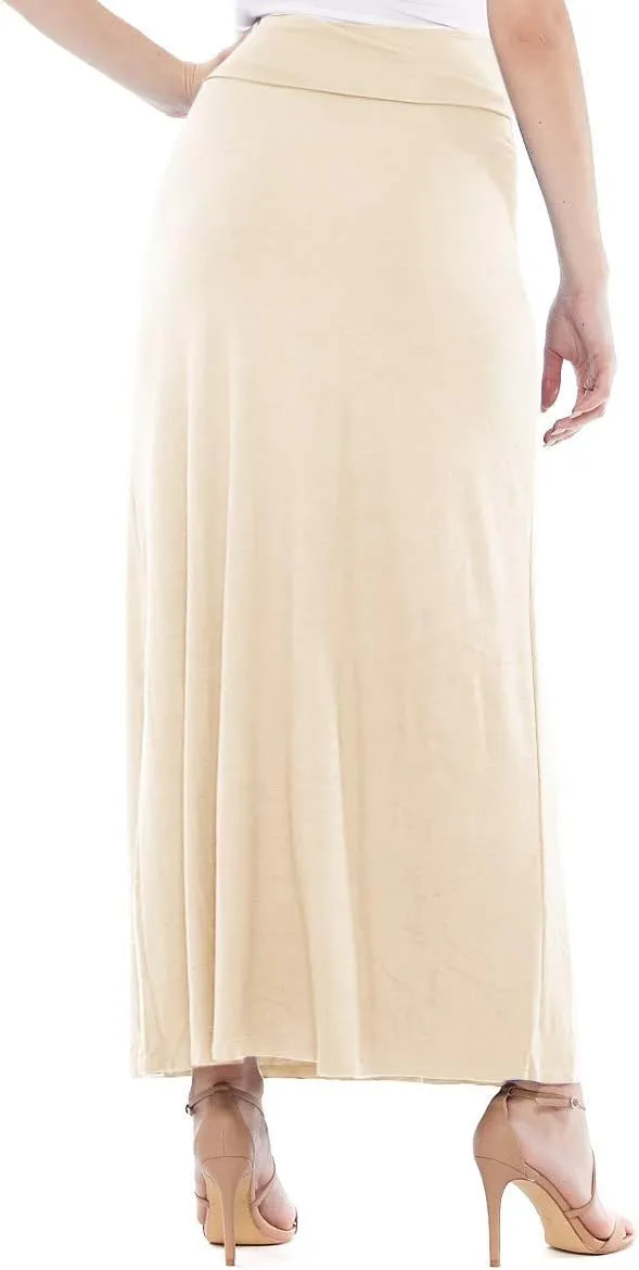 FashionJOA Women's Stretchy Flowy Maxi Skirt with Elastic Waistband for Comfort and Style