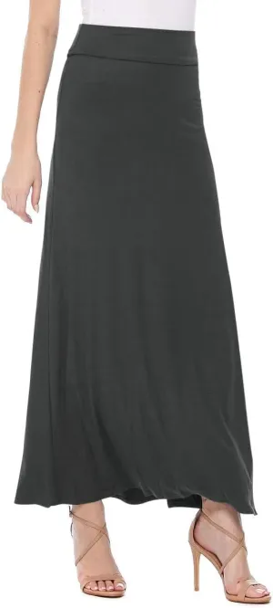 FashionJOA Women's Stretchy Flowy Maxi Skirt with Elastic Waistband for Comfort and Style