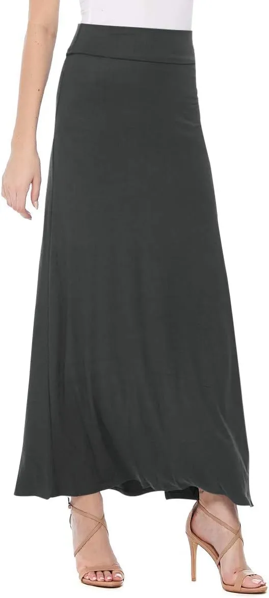 FashionJOA Women's Stretchy Flowy Maxi Skirt with Elastic Waistband for Comfort and Style
