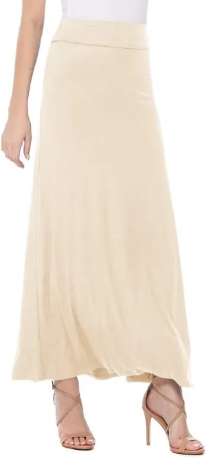 FashionJOA Women's Stretchy Flowy Maxi Skirt with Elastic Waistband for Comfort and Style