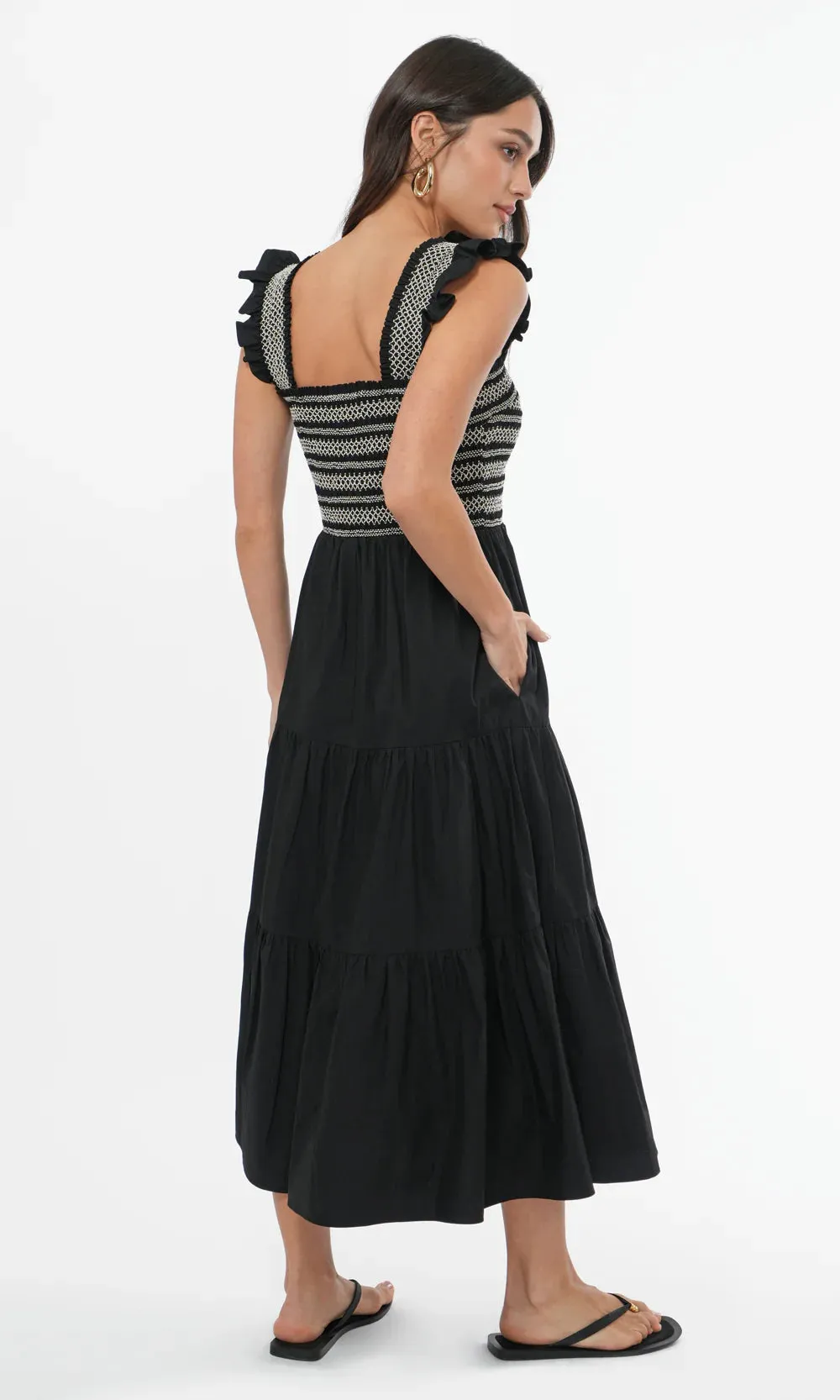 Felicia Multi Stitch Smocked Midi Dress