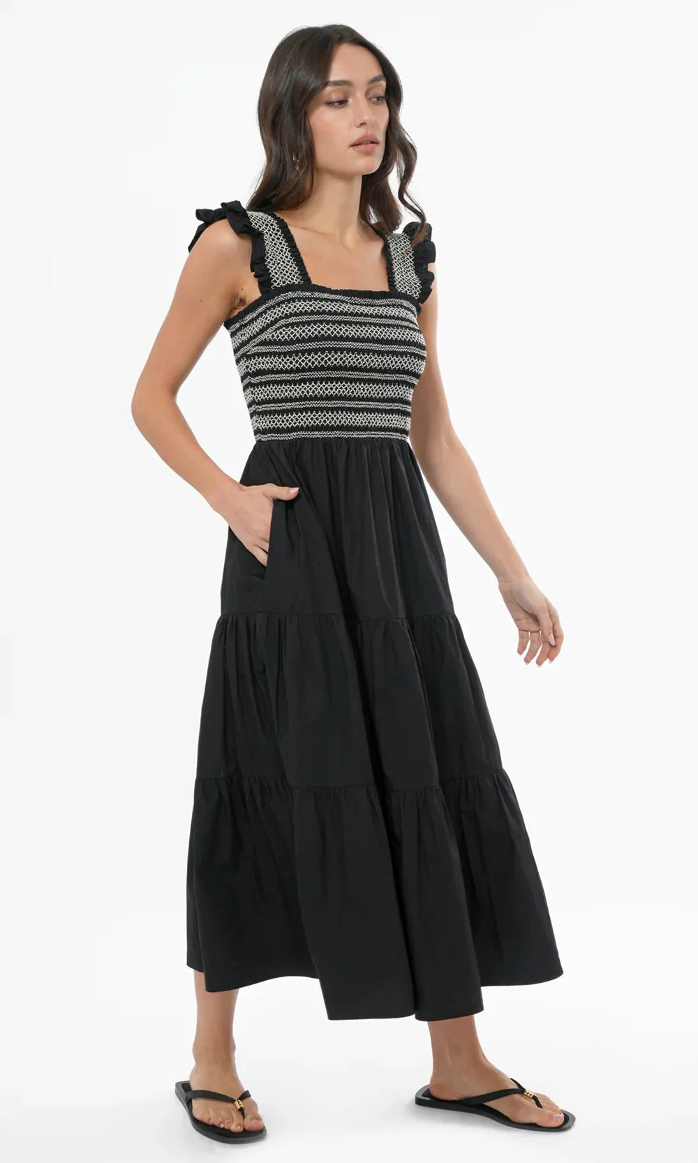 Felicia Multi Stitch Smocked Midi Dress
