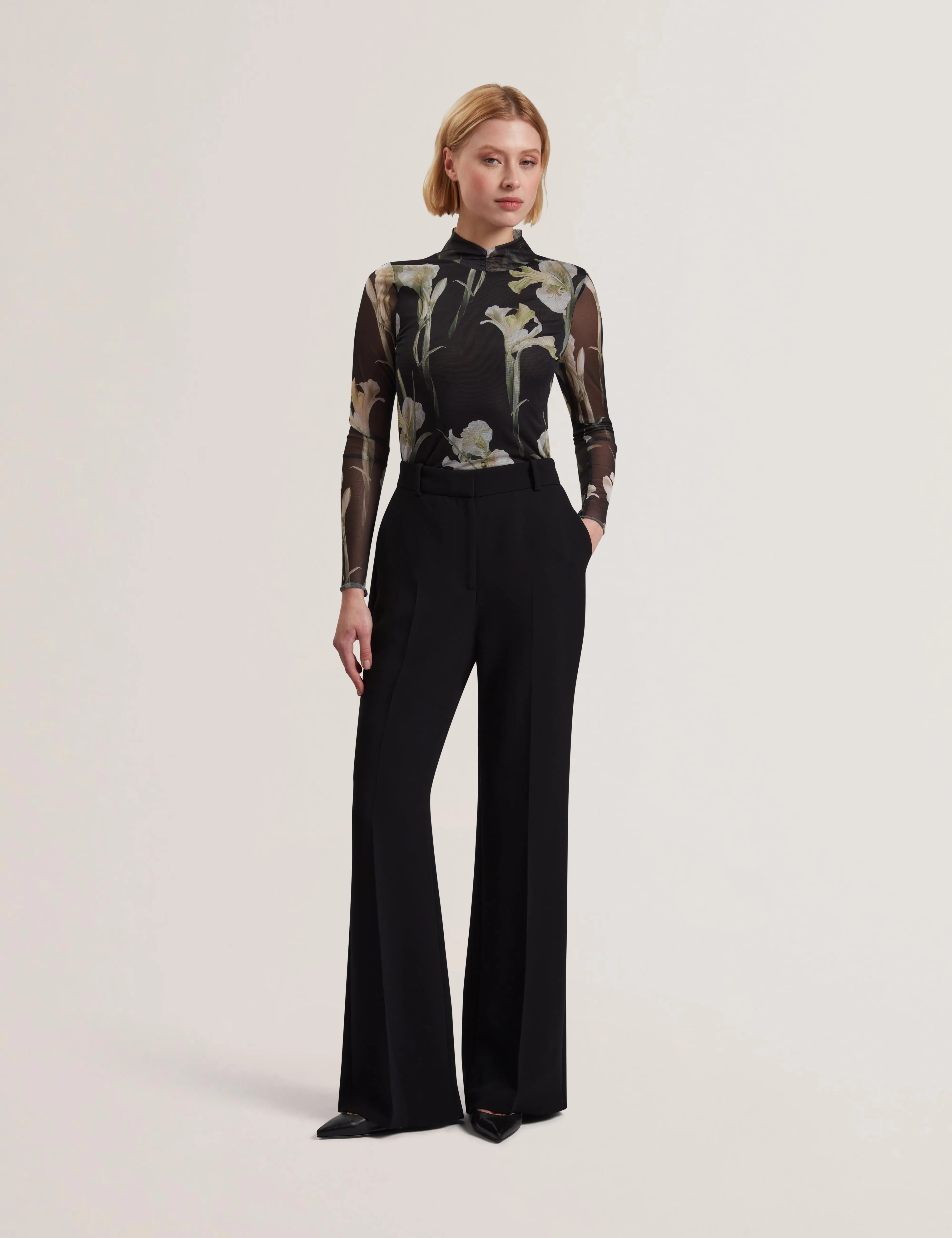 Fiaahh High Neck Mesh Printed Top Black