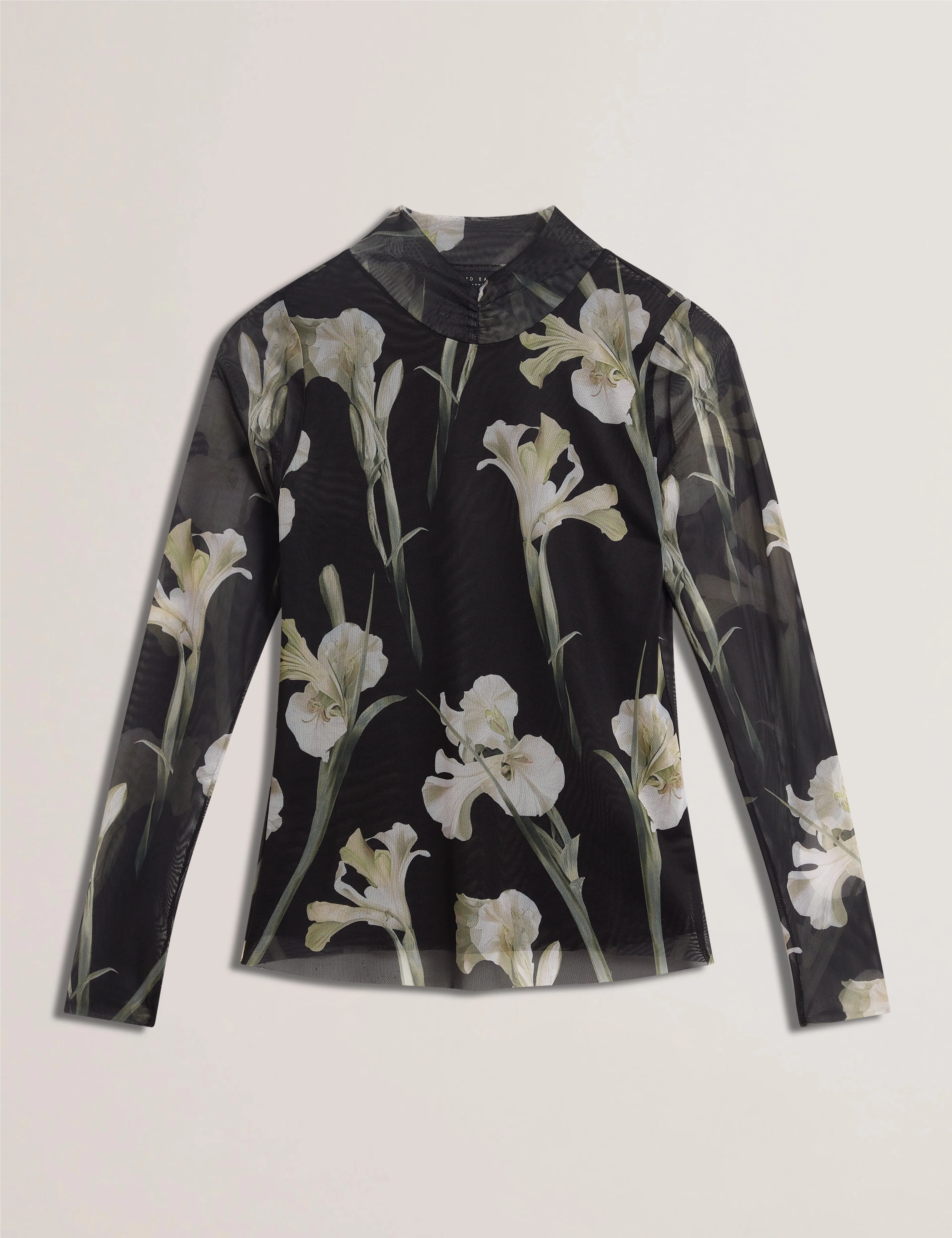 Fiaahh High Neck Mesh Printed Top Black