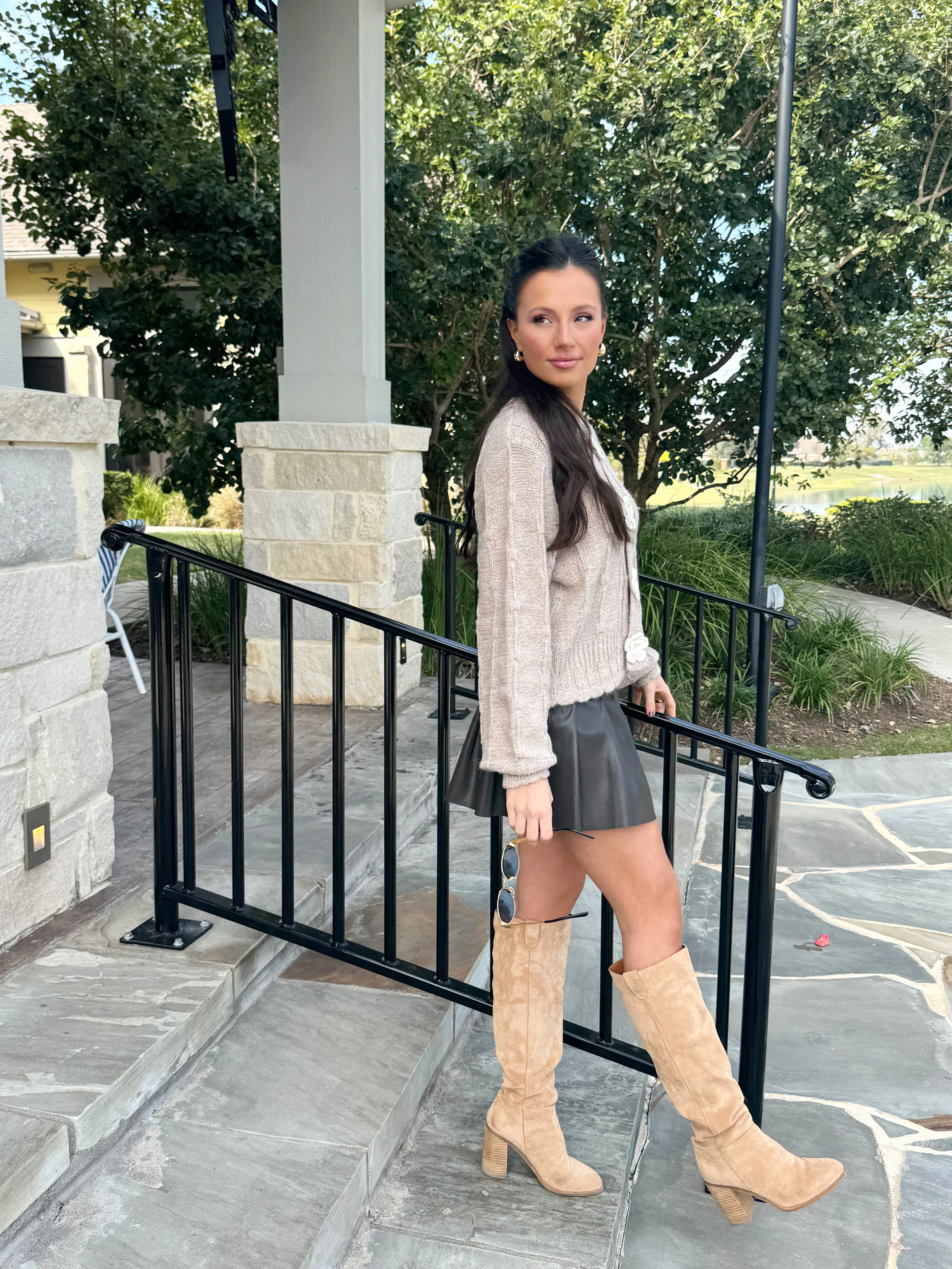 Floral Crochet Button Cardigan-Mocha