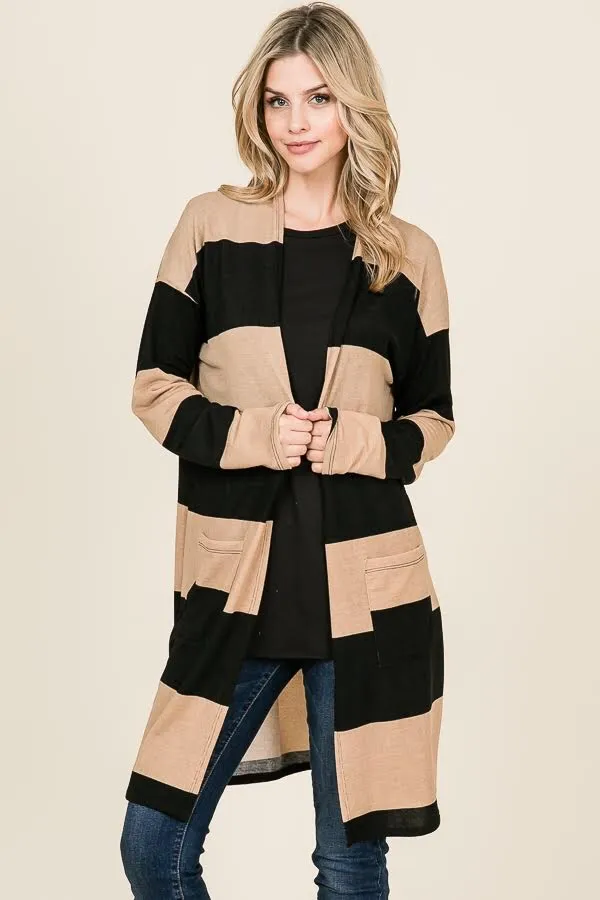 FRANCHESCA COLOR BLOCK POCKETED CARDIGAN