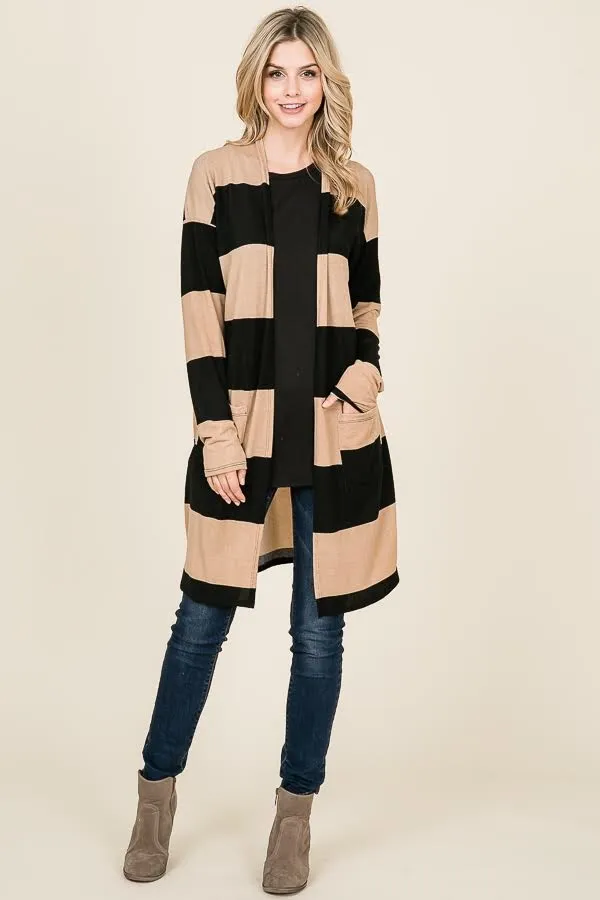FRANCHESCA COLOR BLOCK POCKETED CARDIGAN