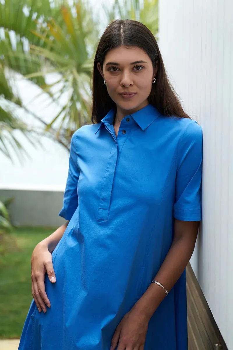Full Swing Trapeze Dress - Azure
