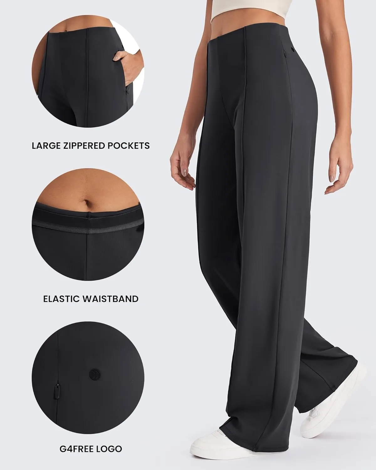 G4Free Wide Leg Pants for Women Yoga Pants with Pockets Stretchy Business Casual Dress Pants Loose Petite/Regular/Tall