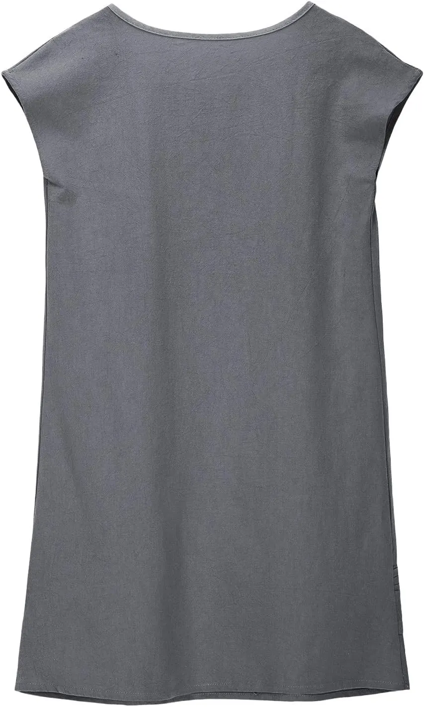 Girl's Cotton Linen Midi Dress Plus Size Cap Sleeve Pleated Summer Dresses Vacation 2025 Crew Neck Casual Dress