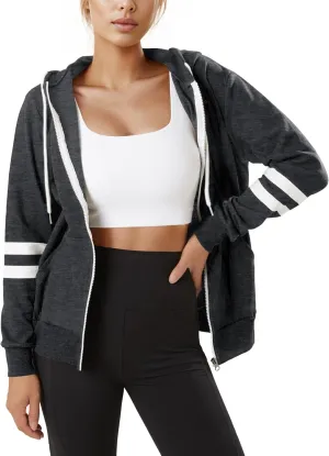 GIVON Womens Comfortable Long Sleeve Striped Hoodie Jacket Lightweight Hooded Sweatshirt with Kanga Pocket