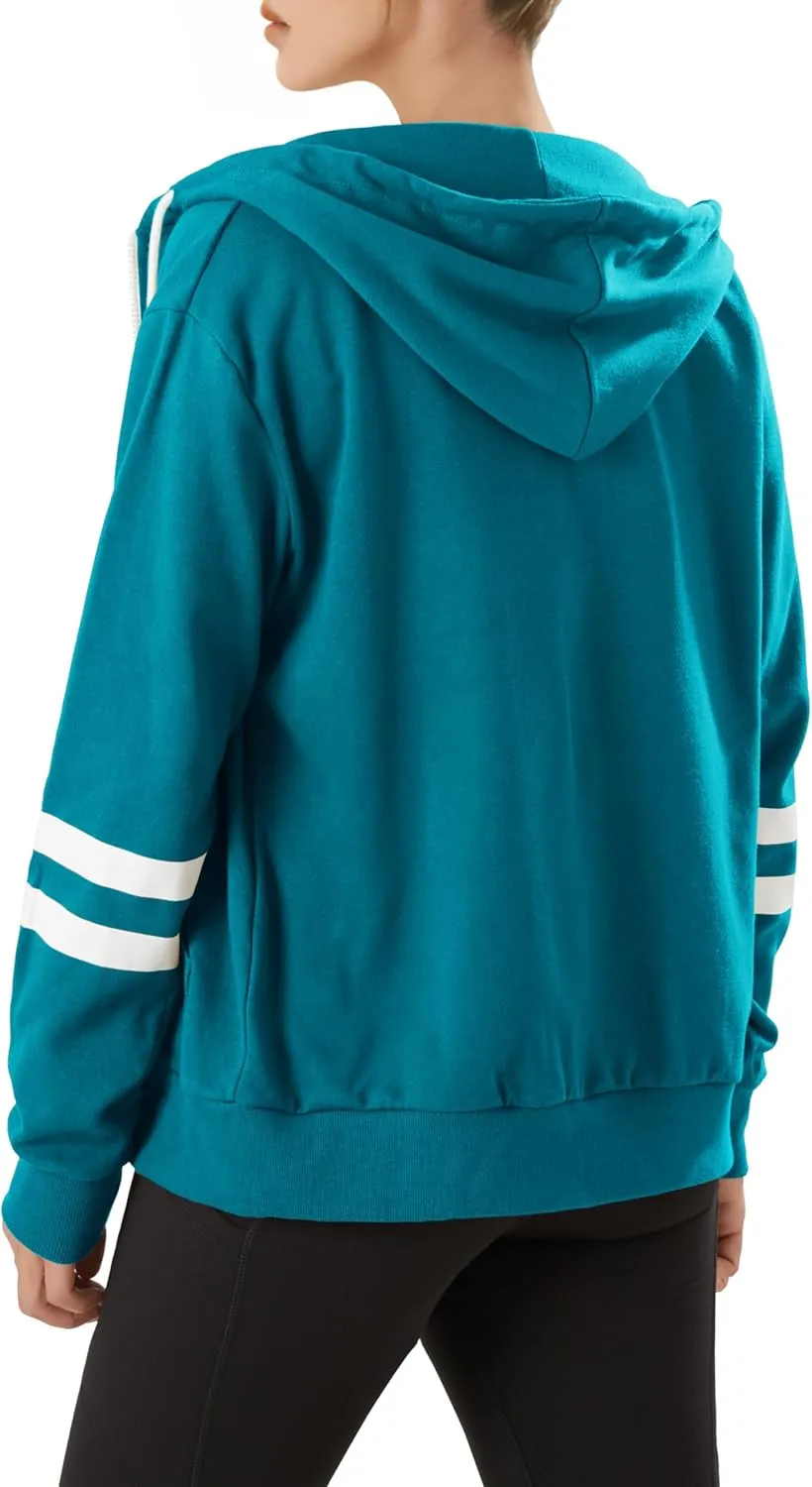 GIVON Womens Comfortable Long Sleeve Striped Hoodie Jacket Lightweight Hooded Sweatshirt with Kanga Pocket