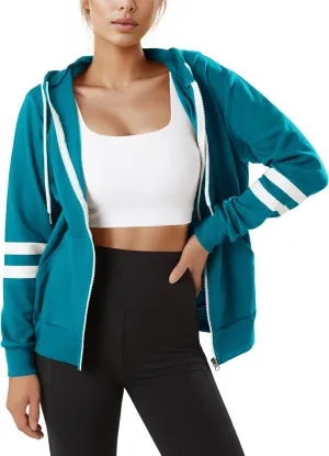 GIVON Womens Comfortable Long Sleeve Striped Hoodie Jacket Lightweight Hooded Sweatshirt with Kanga Pocket