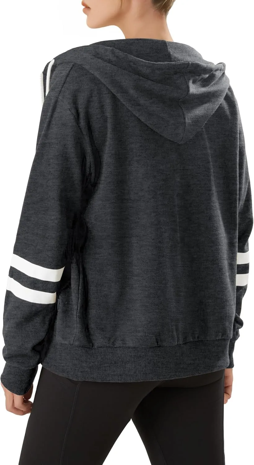 GIVON Womens Comfortable Long Sleeve Striped Hoodie Jacket Lightweight Hooded Sweatshirt with Kanga Pocket