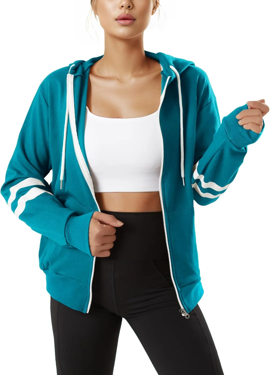 GIVON Womens Comfortable Long Sleeve Striped Hoodie Jacket Lightweight Hooded Sweatshirt with Kanga Pocket
