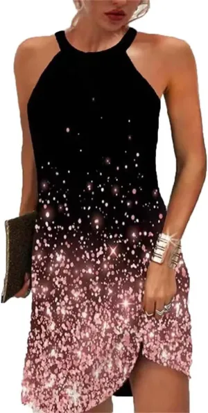 Halter Dresses for Women 2025 Casual Floral Print Summer Dresses Hollow Out A-line Sundresses for Beach Vacation