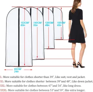 Hanging Garment Bag Covers 60 inch Garment Bags for Hanging Clothes Foldable Washable Black Dress Bags and Balls for Long Dress Dance Costumes Suits Gowns Coats