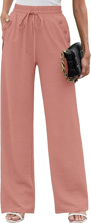 Heymoments Women's Wide Leg Lounge Pants Lightweight High Waisted Adjustable Tie Knot Loose Fit Trousers with Pockets