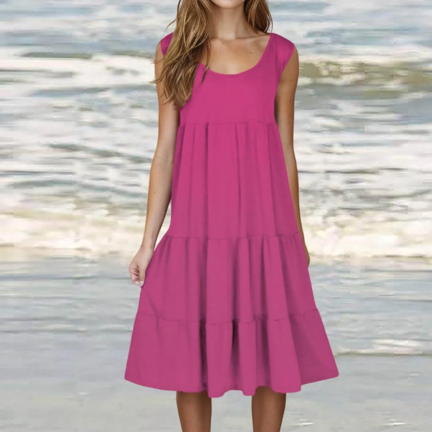 hlysgo Ladies Dresses Summer Plus Size Sleeveless Peplum Cover Up Dress Casual Loose Fit Beach Mini Sundress for Women