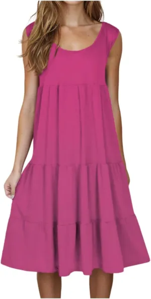 hlysgo Ladies Dresses Summer Plus Size Sleeveless Peplum Cover Up Dress Casual Loose Fit Beach Mini Sundress for Women