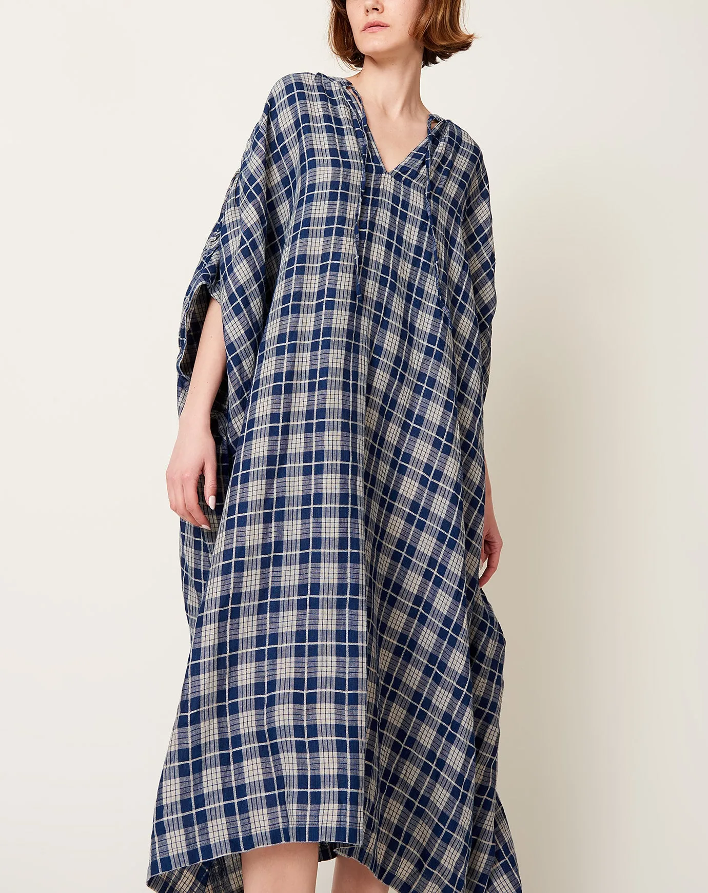 Indigo Check Dress in Indigo Dark & Natural Stripe