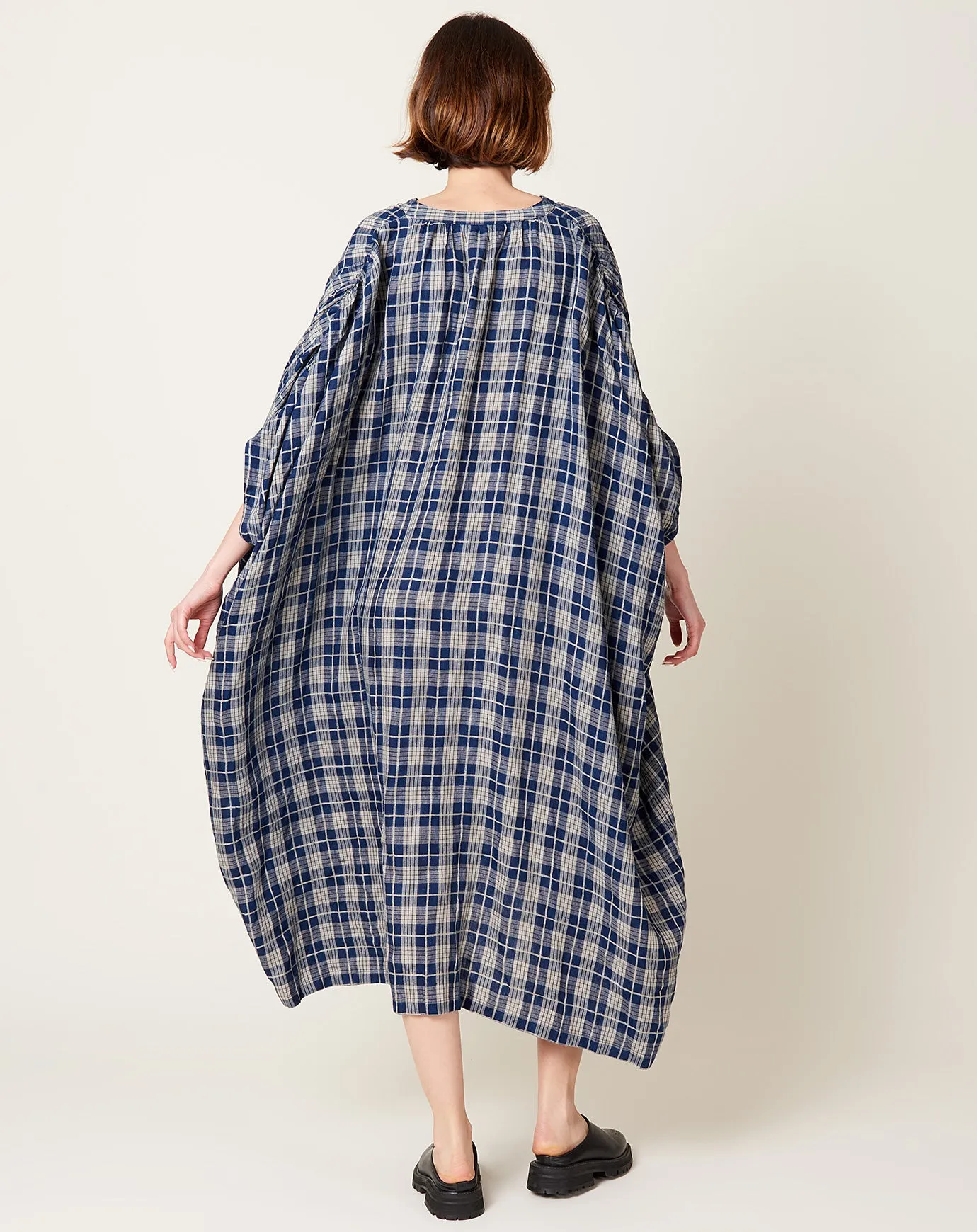 Indigo Check Dress in Indigo Dark & Natural Stripe
