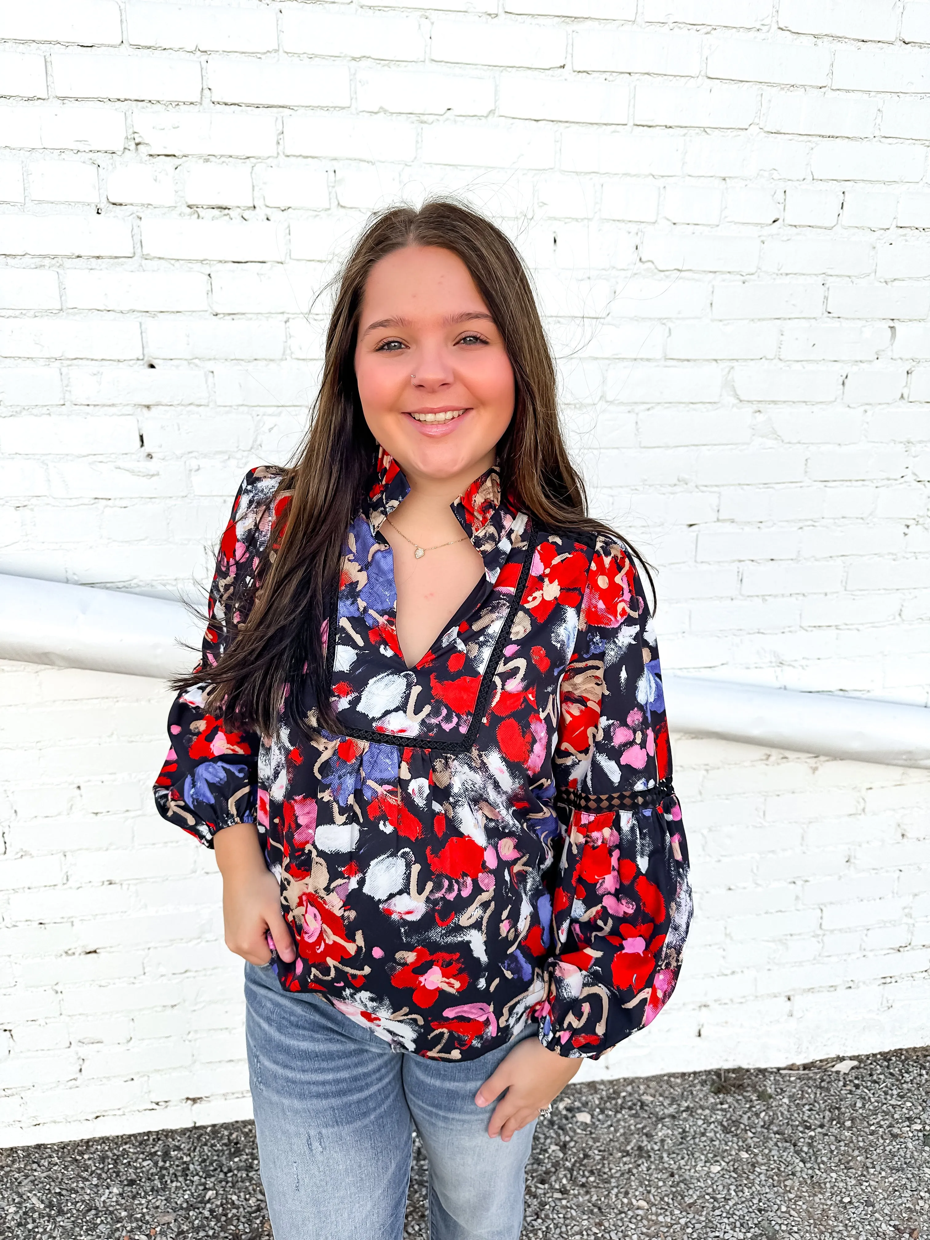 Jade: High Neck Tops in Painted Bloom