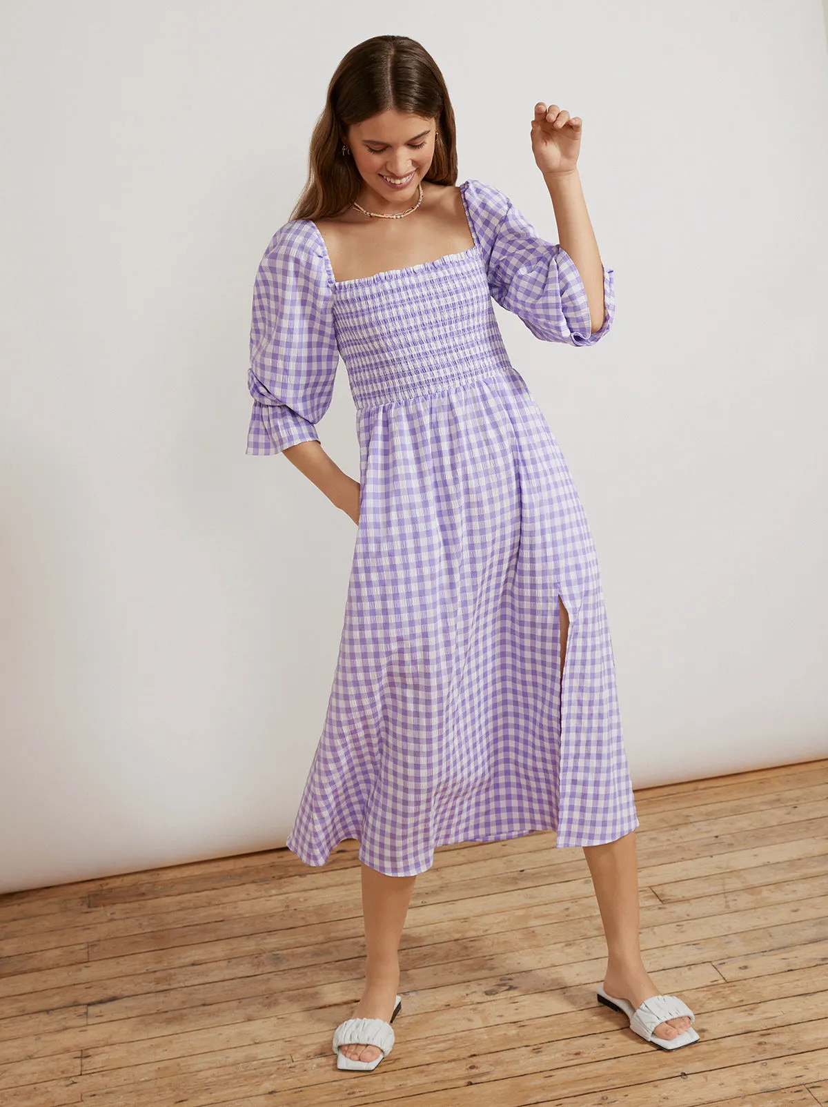 Jolene Lilac Check Seersucker Dress