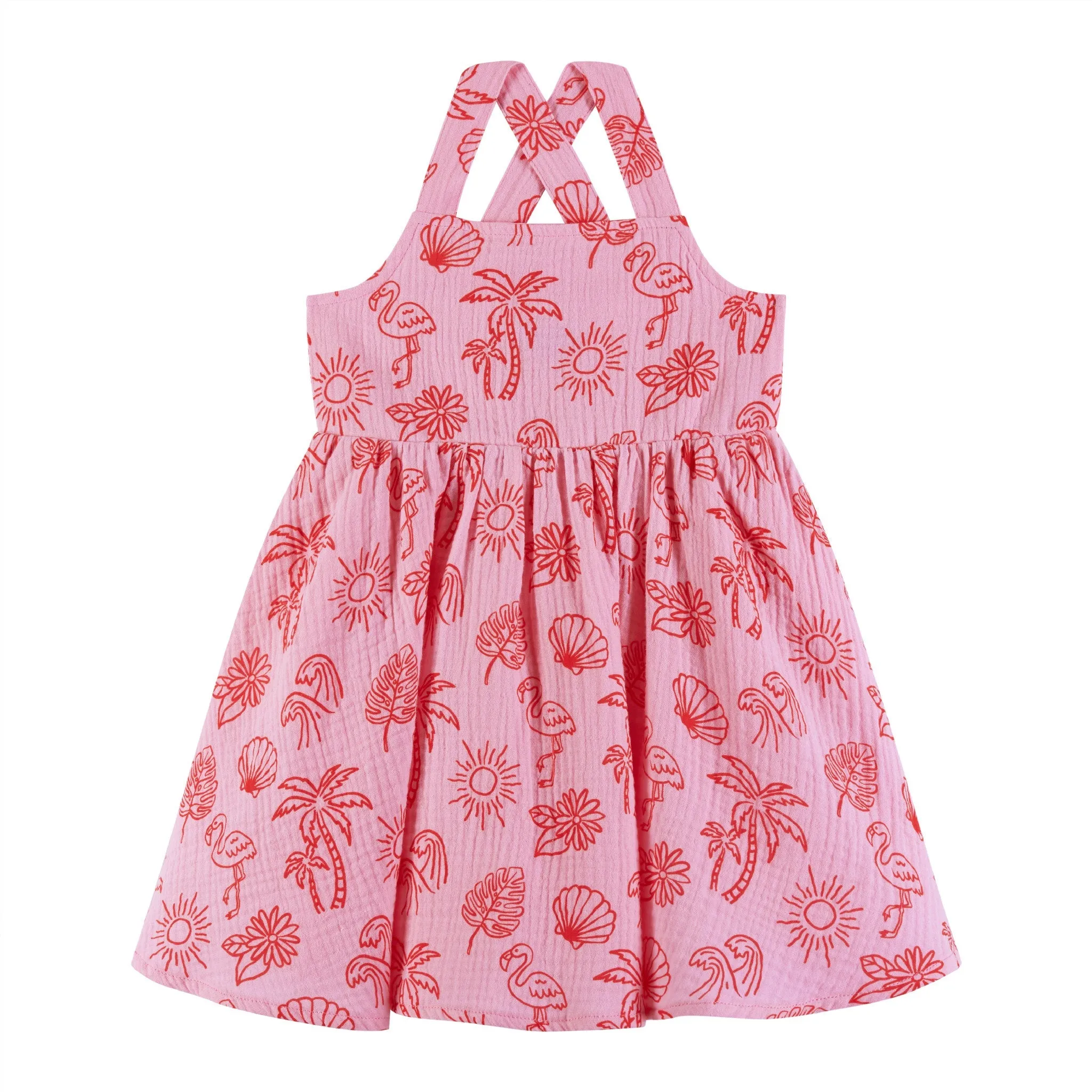 Kids (2-6x) Pink Tropical Icon Printed Gauze Dress | Pink