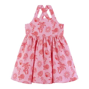Kids (2-6x) Pink Tropical Icon Printed Gauze Dress | Pink
