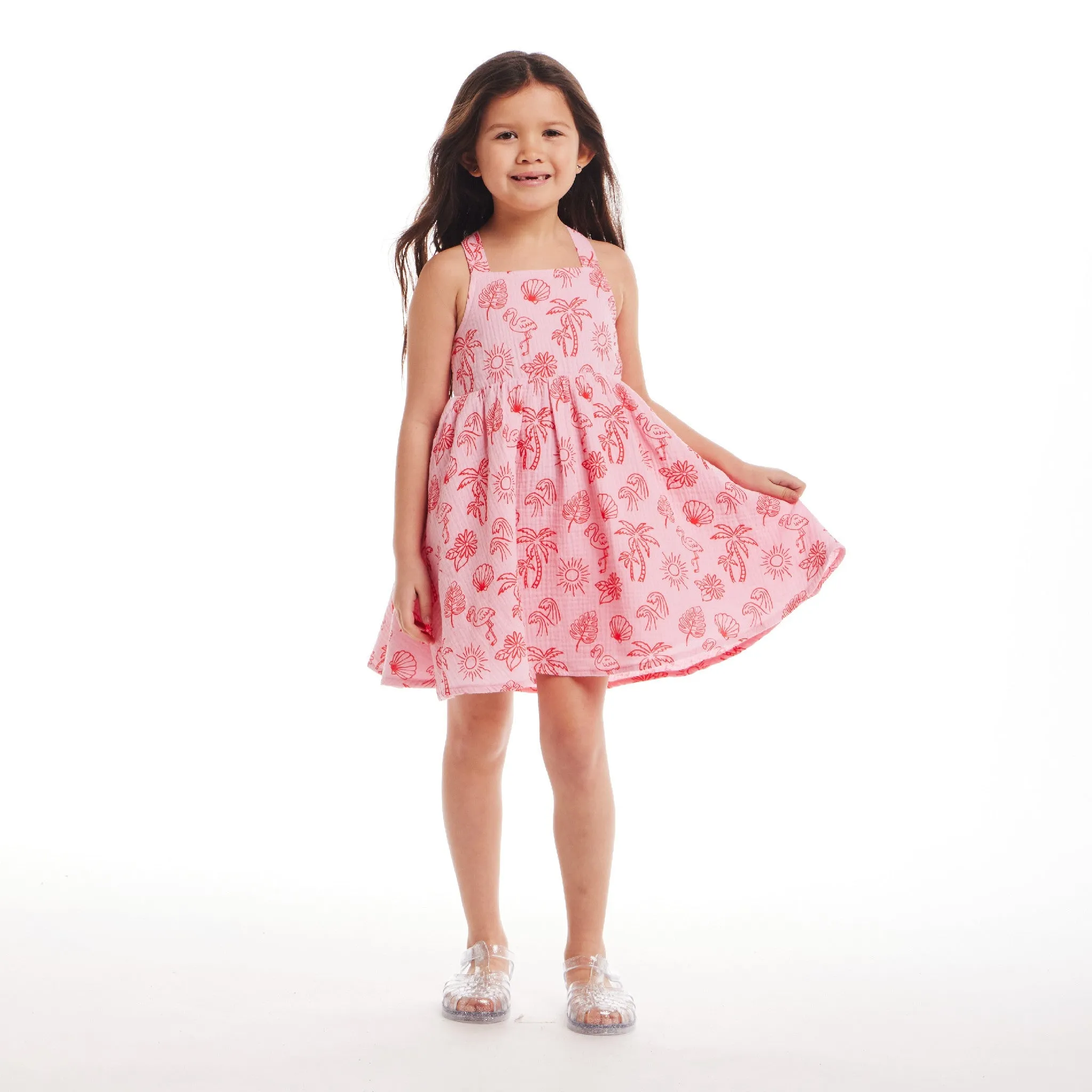 Kids (2-6x) Pink Tropical Icon Printed Gauze Dress | Pink