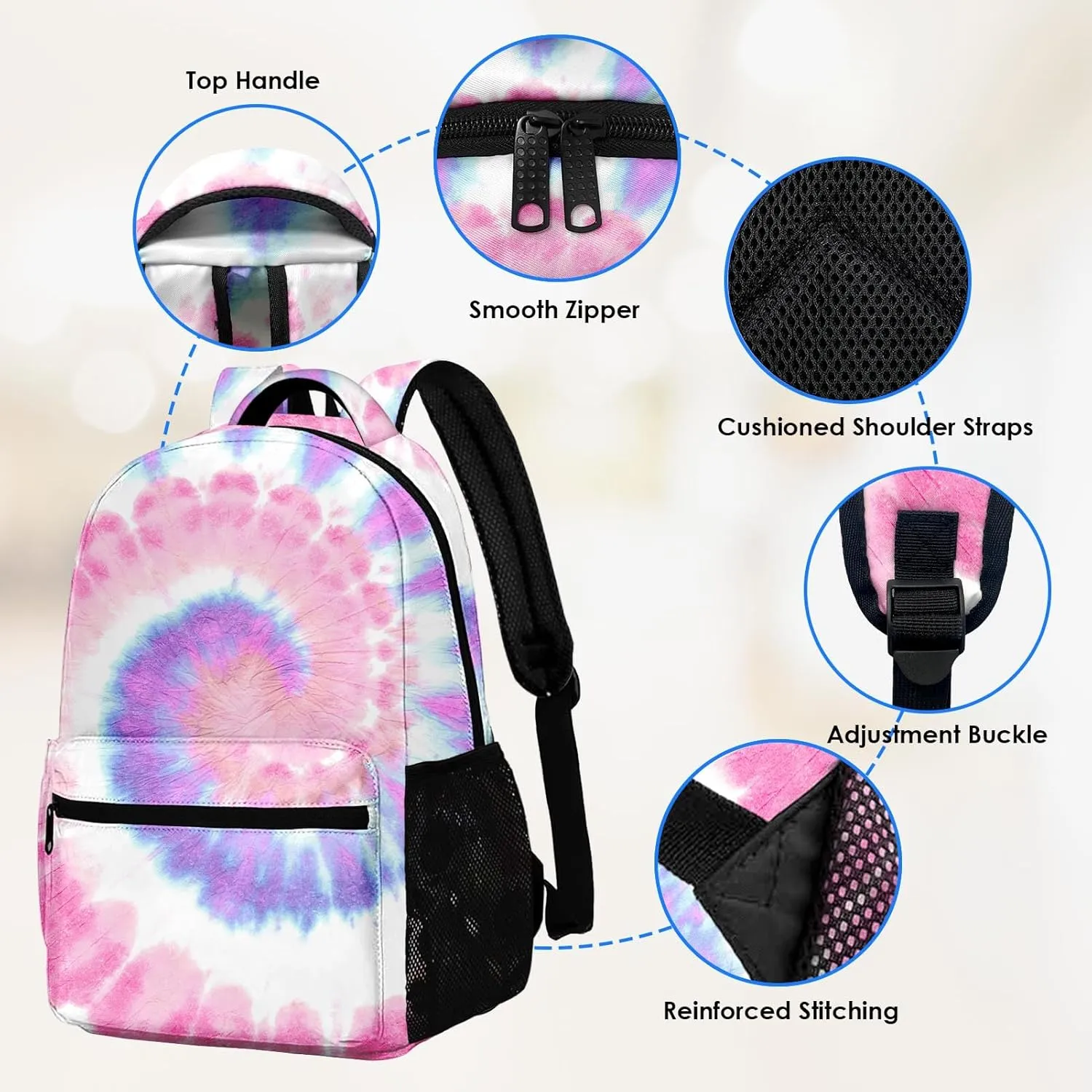 Kids Backpack for Teens Girls Boys, Colorful Hippie Yellow Pink Rainbow Tie Dye Water Resistant Child Bookbag School Bag with Adjustable Padded Straps