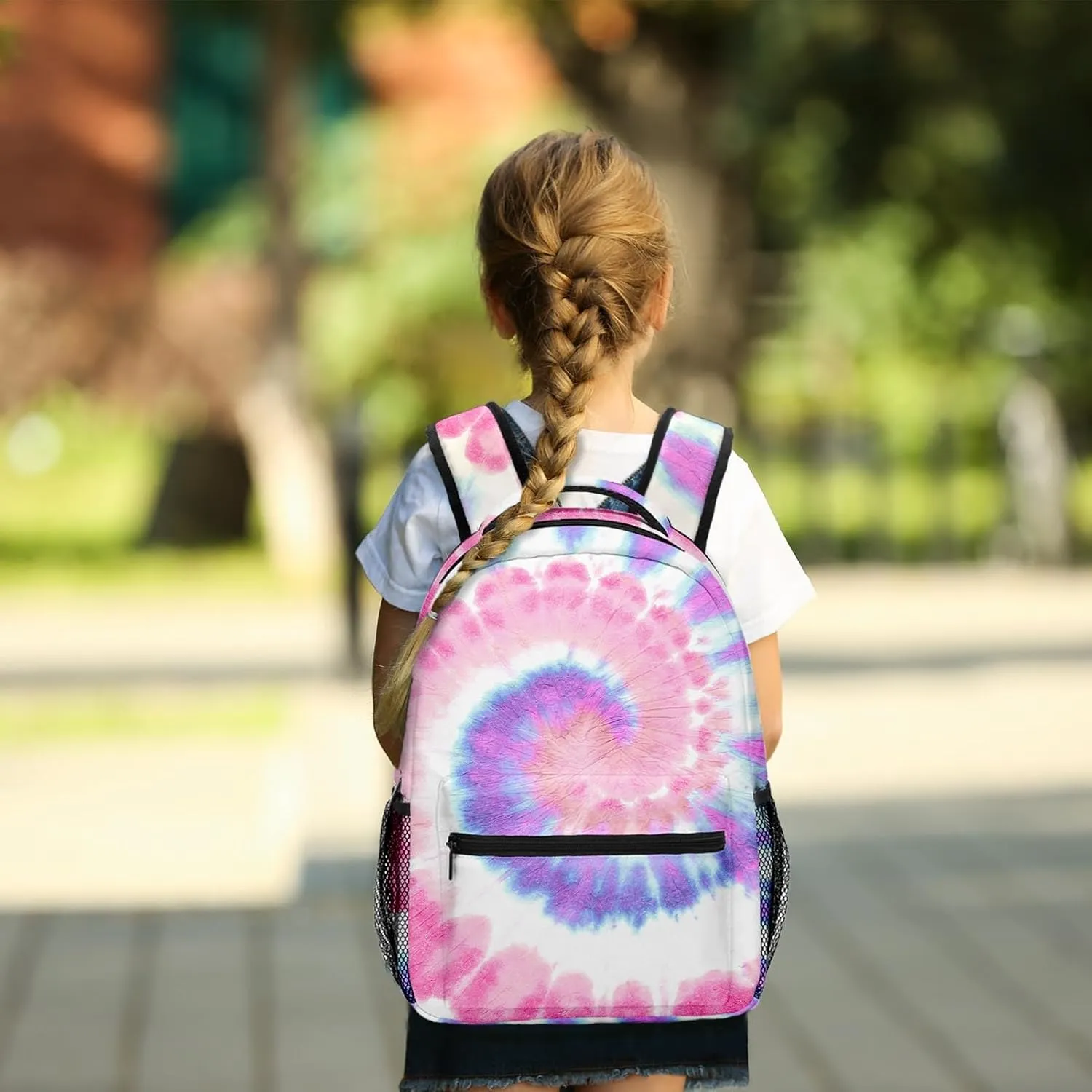 Kids Backpack for Teens Girls Boys, Colorful Hippie Yellow Pink Rainbow Tie Dye Water Resistant Child Bookbag School Bag with Adjustable Padded Straps