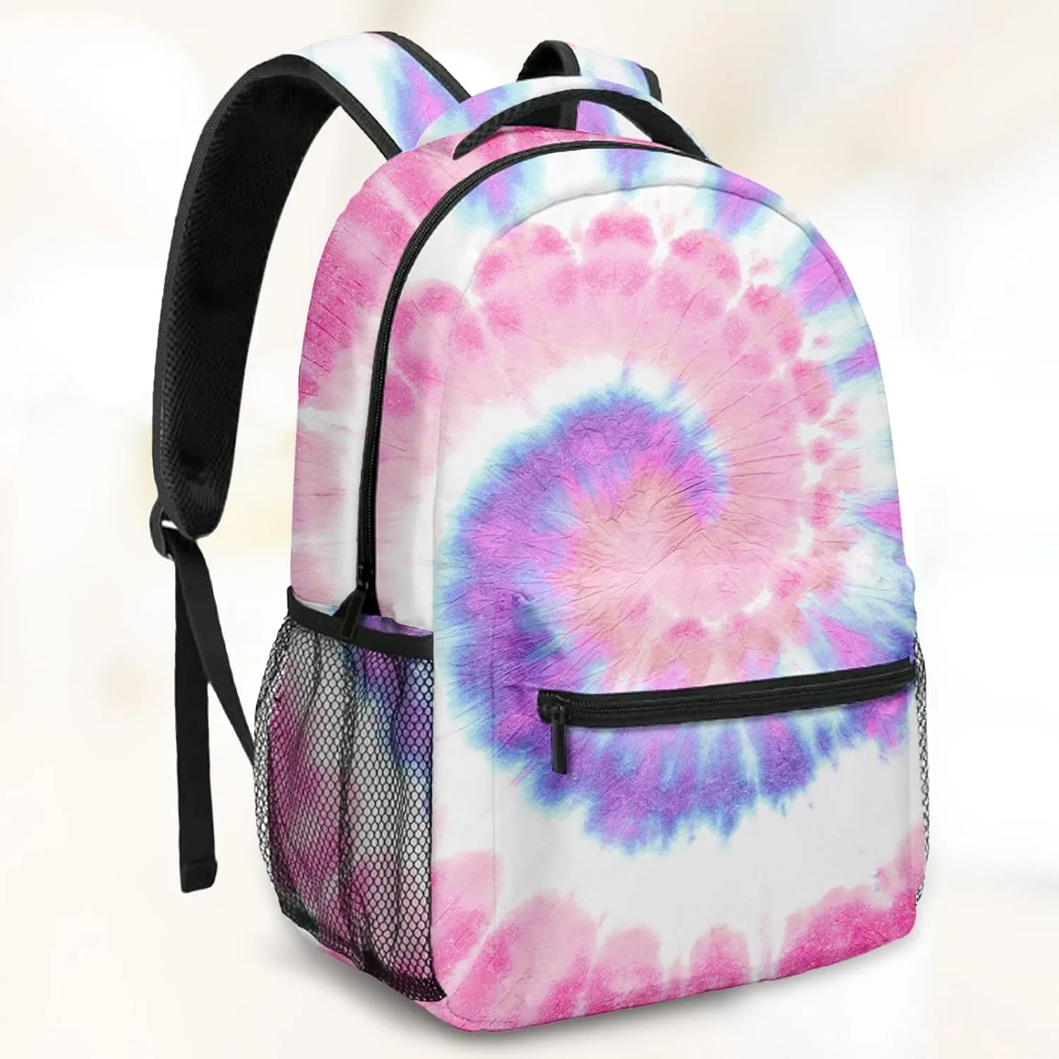 Kids Backpack for Teens Girls Boys, Colorful Hippie Yellow Pink Rainbow Tie Dye Water Resistant Child Bookbag School Bag with Adjustable Padded Straps