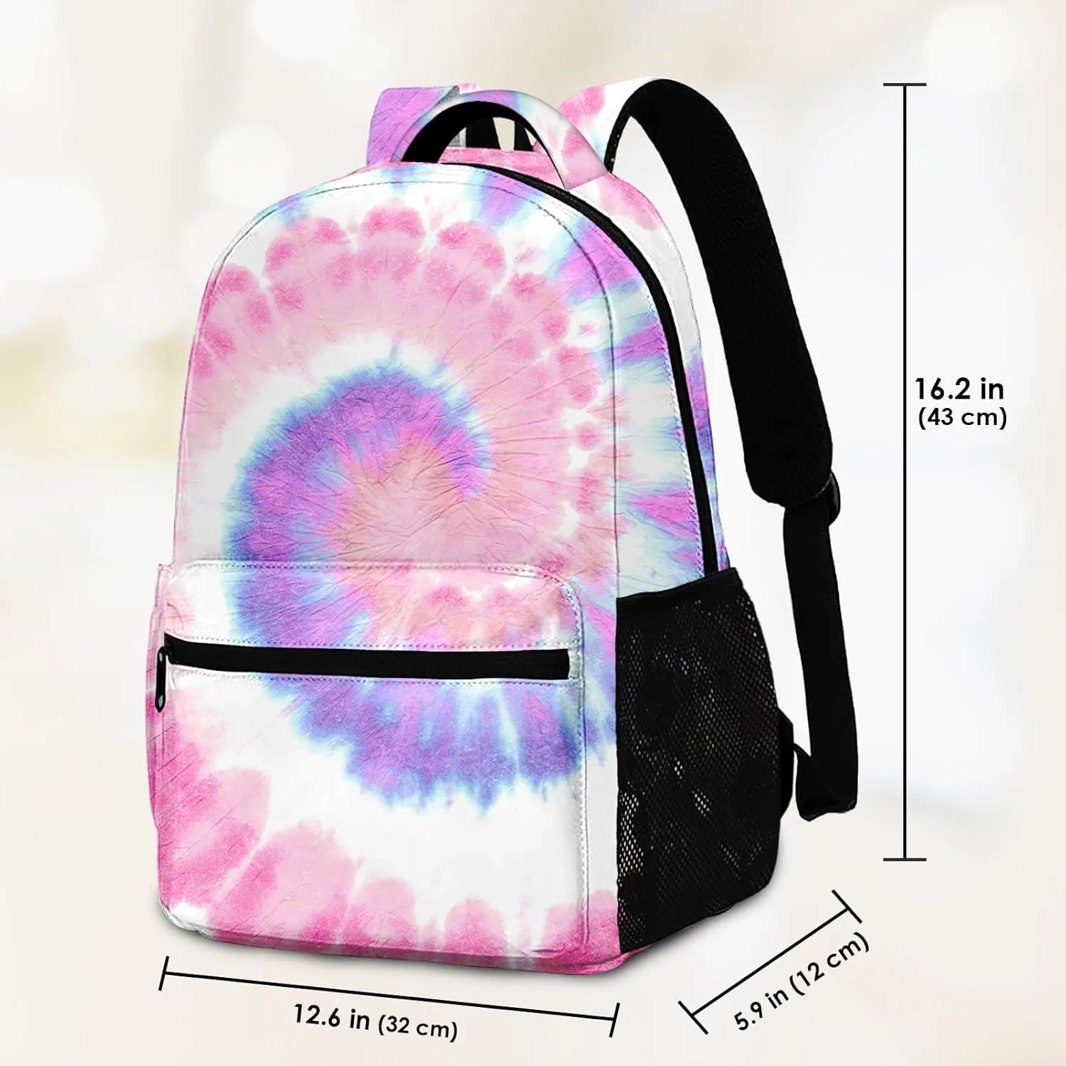 Kids Backpack for Teens Girls Boys, Colorful Hippie Yellow Pink Rainbow Tie Dye Water Resistant Child Bookbag School Bag with Adjustable Padded Straps