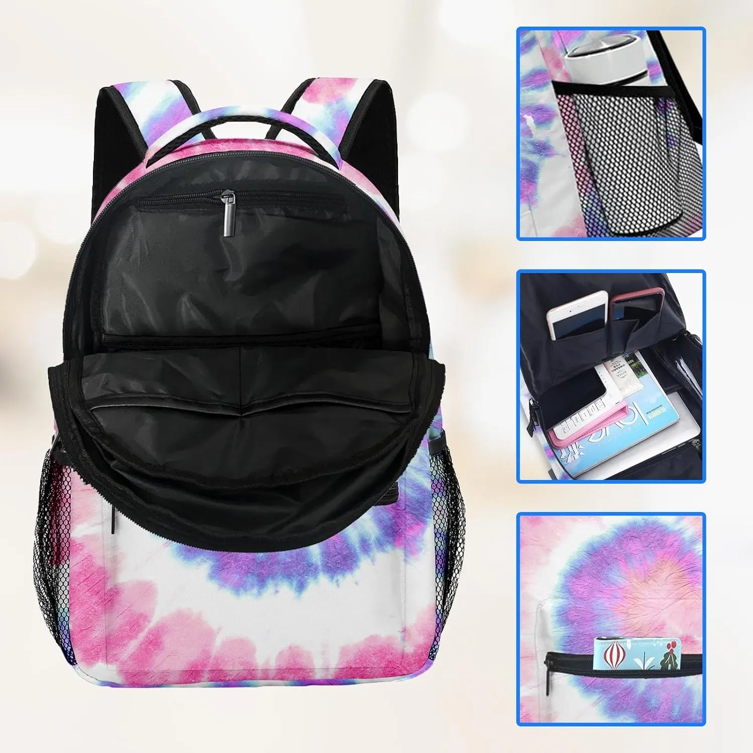 Kids Backpack for Teens Girls Boys, Colorful Hippie Yellow Pink Rainbow Tie Dye Water Resistant Child Bookbag School Bag with Adjustable Padded Straps