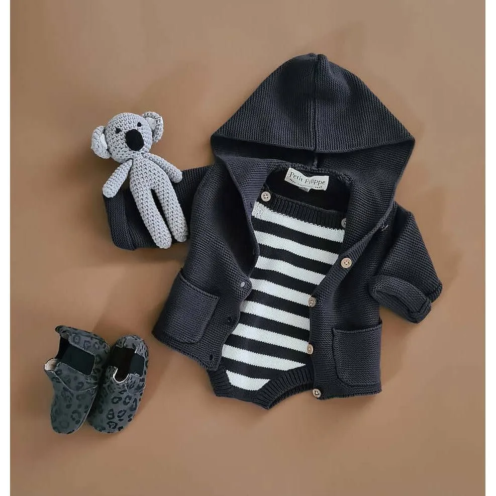 Knitted Jumpsuit - Cotton - Ivory & Graphite Stripes