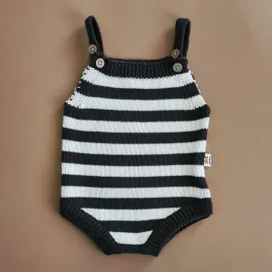 Knitted Jumpsuit - Cotton - Ivory & Graphite Stripes