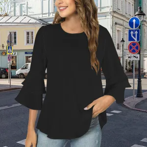 Layered Flare Sleeve Blouse Black