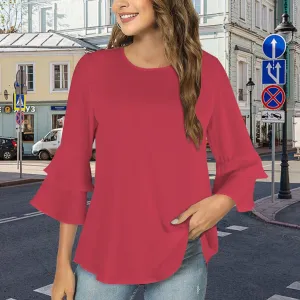 Layered Flare Sleeve Blouse Red