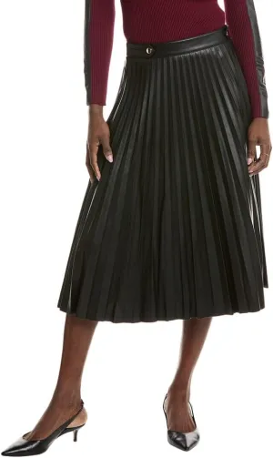 Leather-Like Pleated Midi Skirt