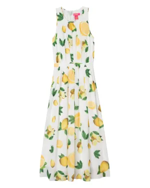 Lemon Floral Fit   Flare Midi Dress
