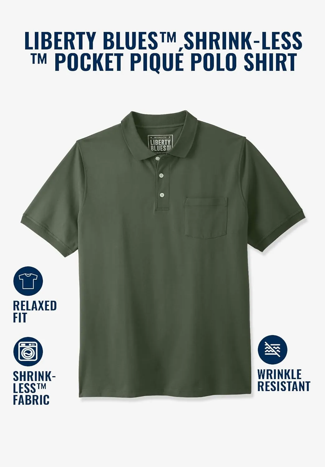 Liberty Blues by Kingsize Men's Big & Tall Shrink-Less Pocket Piqu Polo