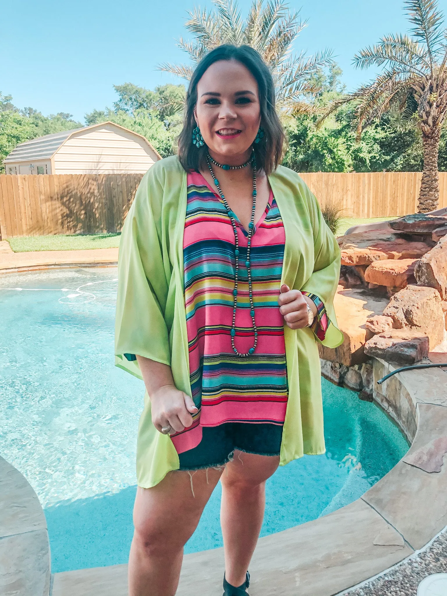 Like a Melody Solid Sheer Kimono in Lime Green