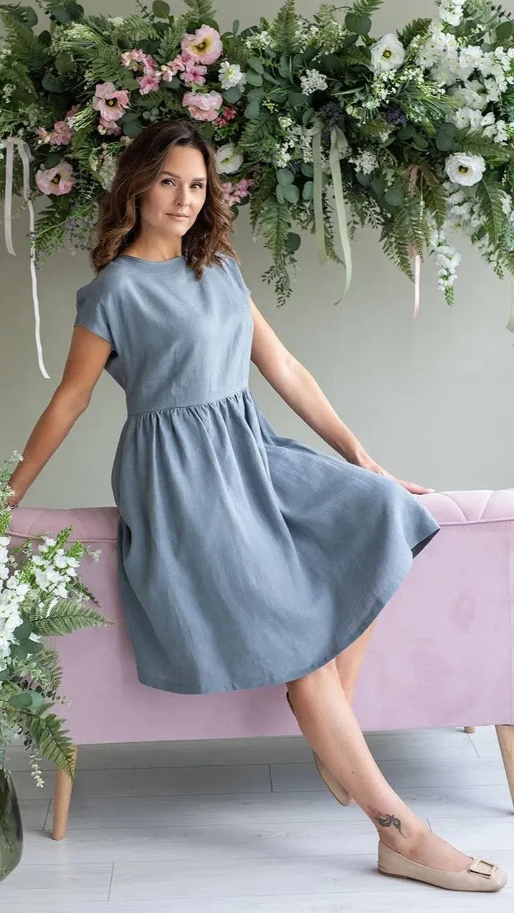 Linen Dress Amy Grey/Blue