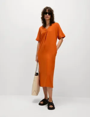 Linen Rich V-Neck Popover Midi Dress