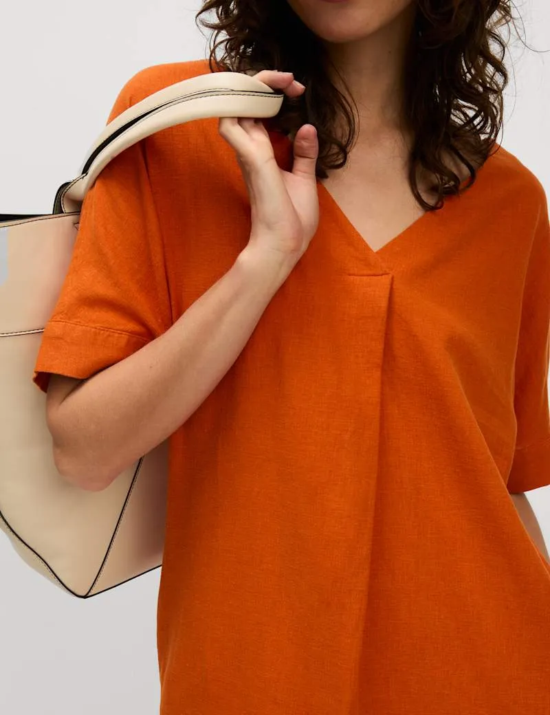 Linen Rich V-Neck Popover Midi Dress
